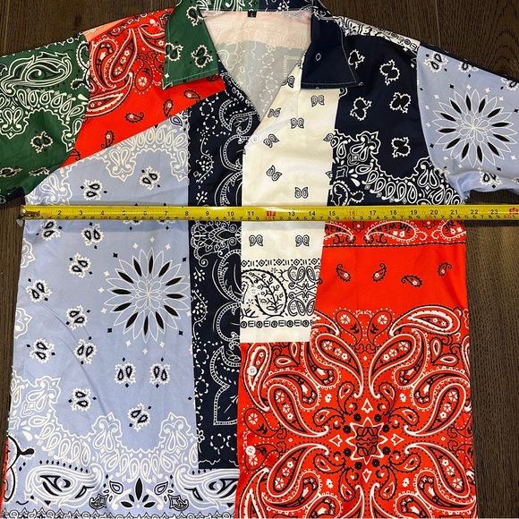 Casual Bandana Multicoloured Paisley Pattern Button Shirt Short Set Size Large - Picture 9 of 11